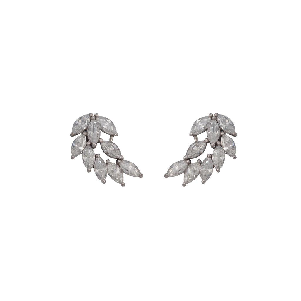Sterling silver, rhodium plated, marquise cut cubic zirconia angel wing earrings.