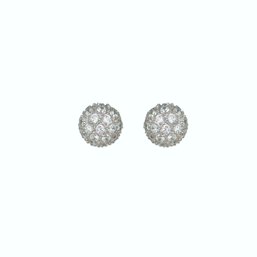 Sterling silver, rhodium plated, pave puffball cubic zirconia earrings..