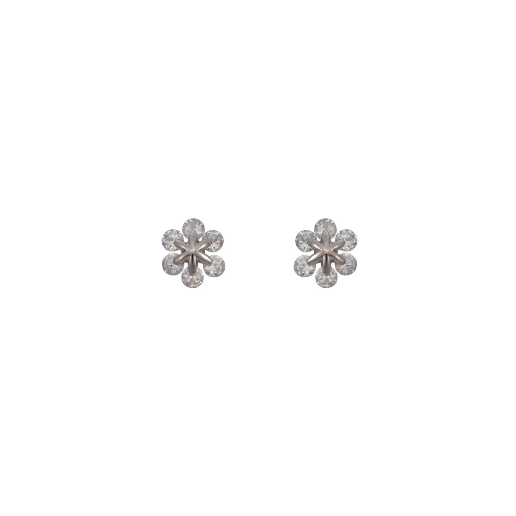 Sterling silver, rhodium plated, round brilliant cut cubic zirconia snowflake earrings.