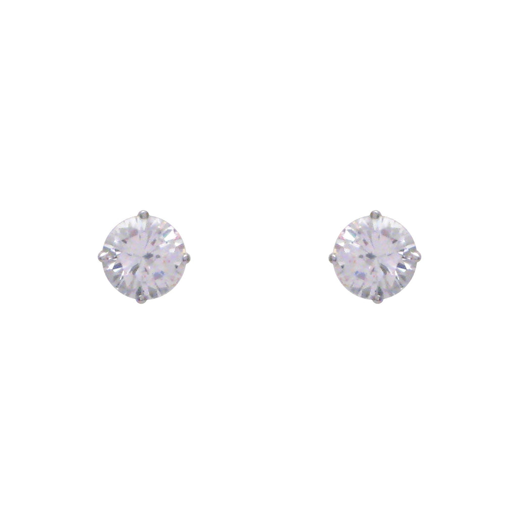 Sterling silver, rhodium plated, round brilliant cut cubic zirconia claw set studs.