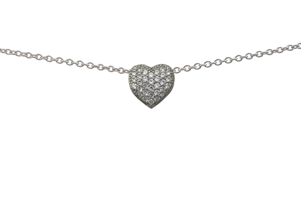 Sterling silver, rhodium plated, pave cubic zirconia heart 16" necklace.