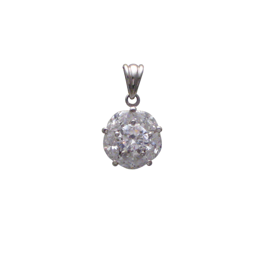 Sterling silver, rhodium plated, large cluster claw set, round, brilliant and marquise cut, cubic zirconia pendant.