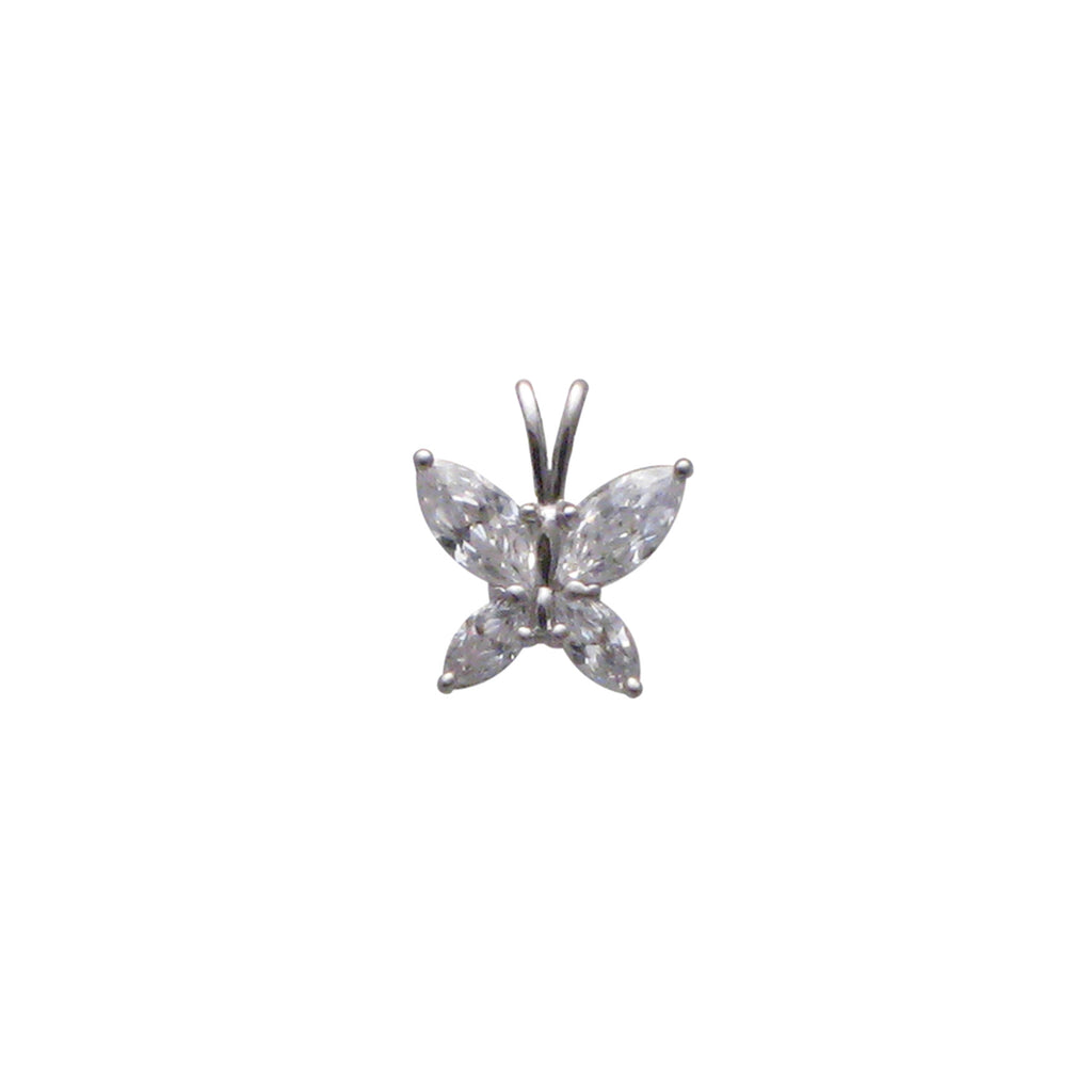 Sterling silver, rhodium plated, butterfly claw set, marquise cut, cubic zirconia pendant.