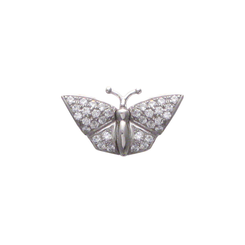 Sterling silver, rhodium plated, butterfly pave set, round brilliant cut, cubic zirconia pendant.