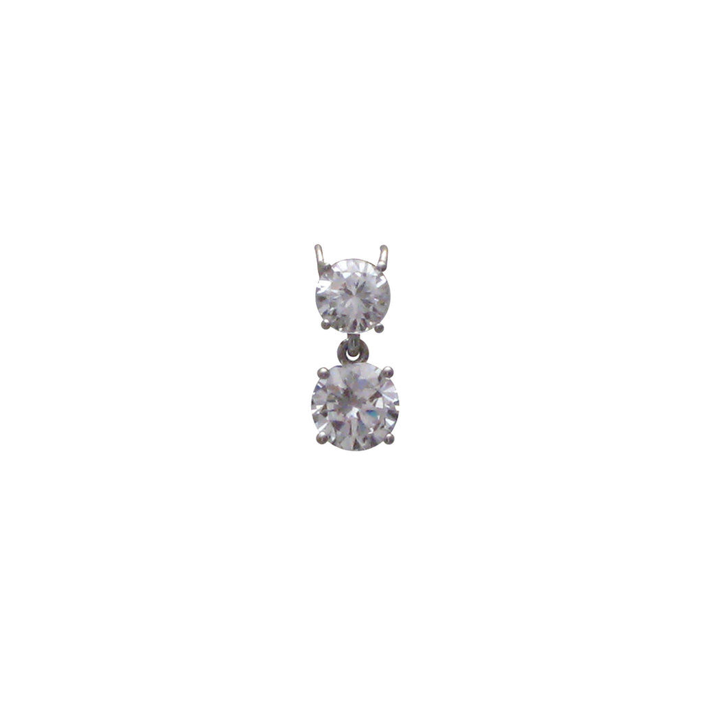 Sterling silver, rhodium plated, twin round brilliant cut, cubic zirconia drop pendant.