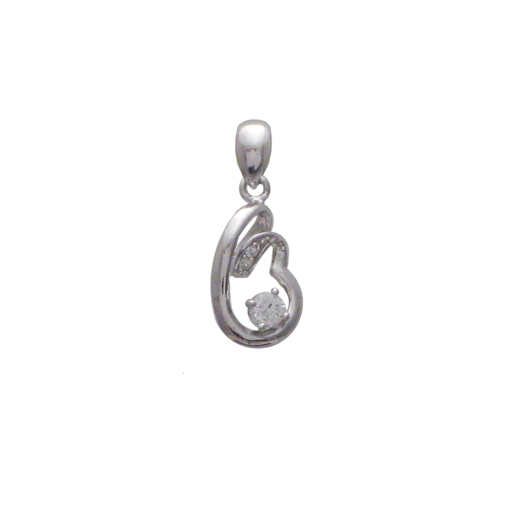 Sterling silver, rhodium plated, small double loop round brilliant cut cubic zirconia pendant.