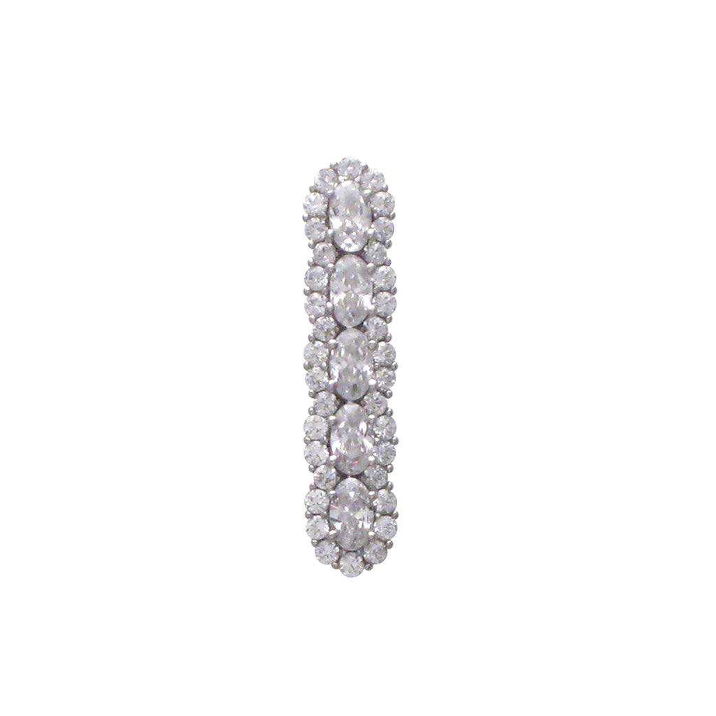 Sterling silver, rhodium plated, five oval cut cubic zirconia set in pave bar pendant.