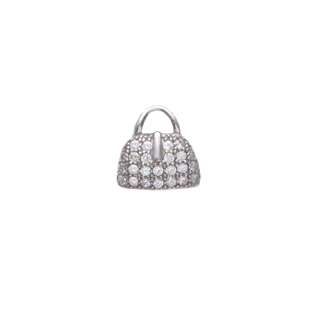 Sterling silver, rhodium plated, pave Kelly bag pendant.